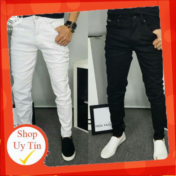 QUẦN JEAN NAM TRẮNG VÀ ĐEN 2 MÀU CƠ BẢN ỐNG CÔN DÁNG BODY VẢI CO GIÃN CÓ SIZE ĐẠI BIG SIZE
