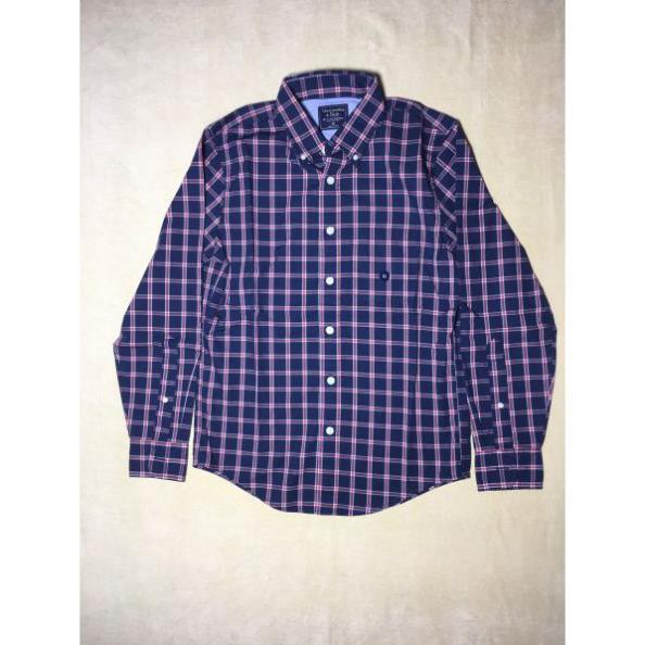 Áo sơ mi công sở nam tay dài cotton cổ bẻ sọc caro Abercrombie&Fitch size XS