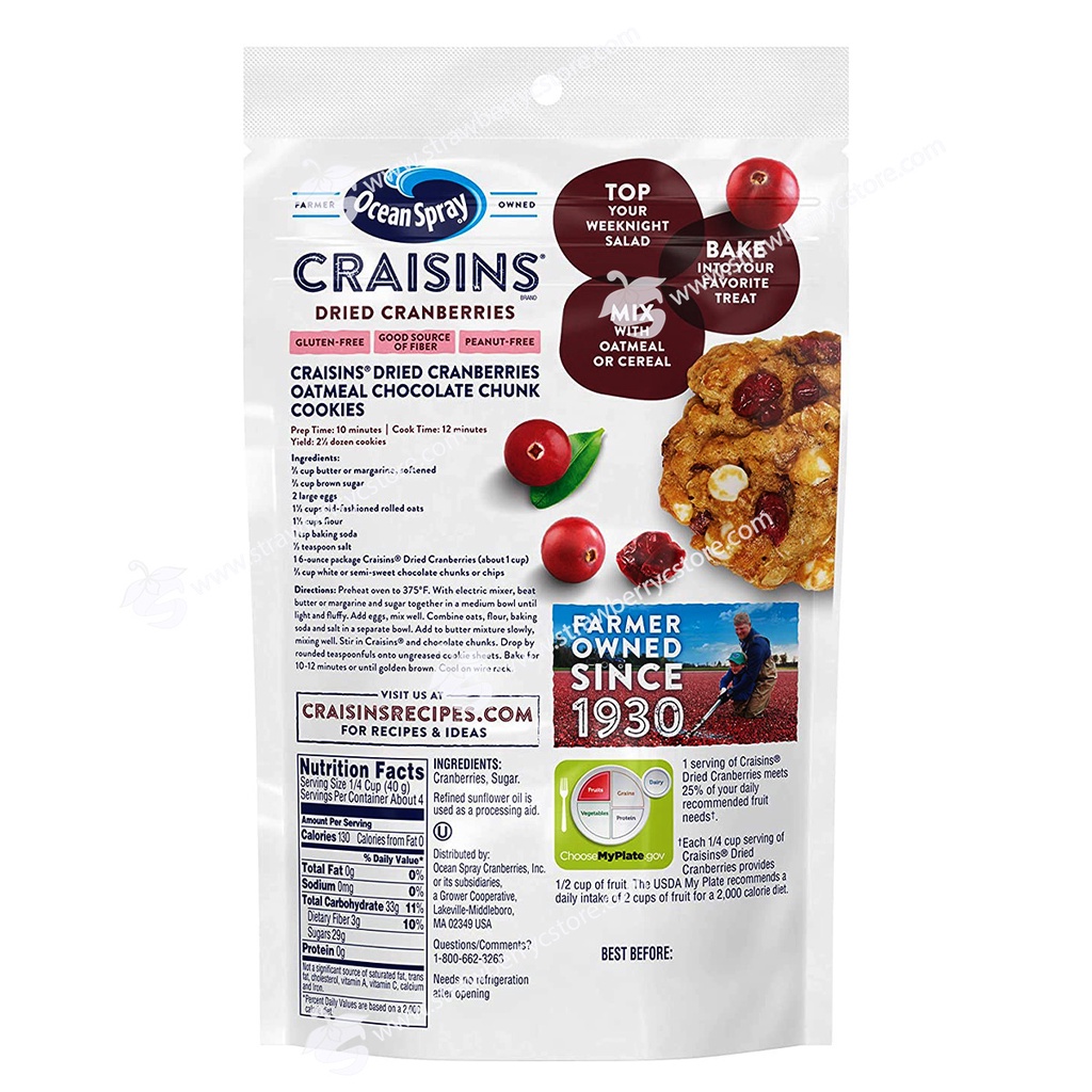 Nam Việt Quất Sấy Khô Vị Tự Nhiên Ocean Spray Craisins Original Dried Cranberries, Gói 170g