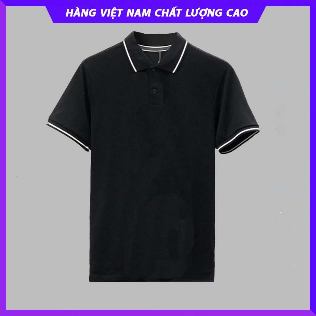 Áo Thun Có Cổ Nam Nữ, Vải Cá Sấu 4 Chiều Không Xù Lông, Đen Và Trắng