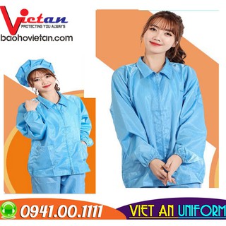 Quần + áo Phòng sạch chống tĩnh điện tay dài bo thun cổ trụ hoặc cổ bẻ