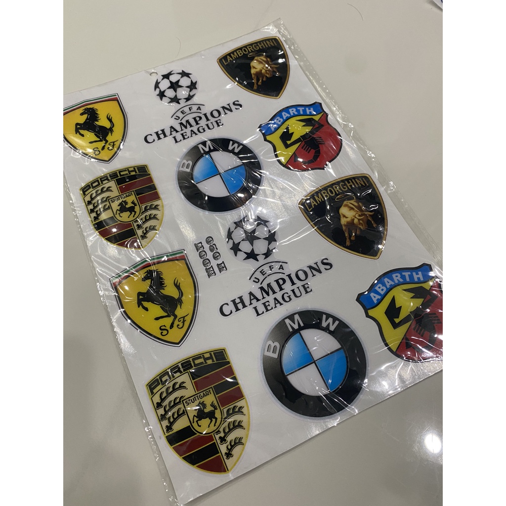 Nguyên tấm tem nổi nhiều logo Ferrari Champion League BMW ... sắc nét