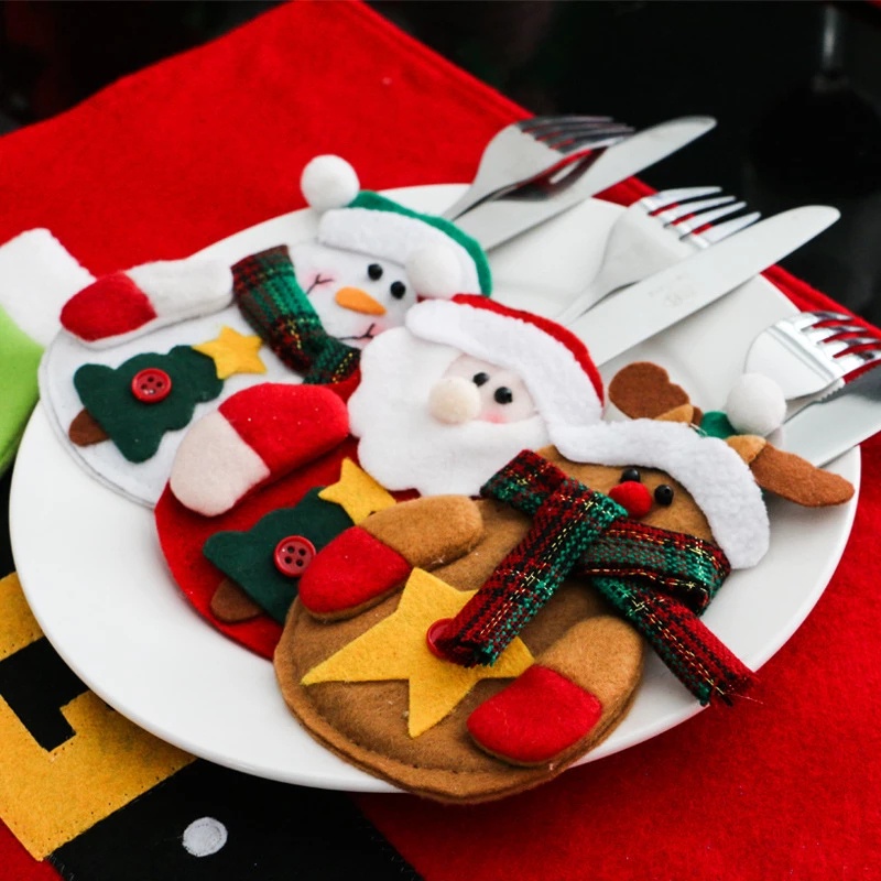Túi Đựng Muỗng Nĩa Hình Ông Già Noel Hoạt Hình Trang Trí Giáng Sinh