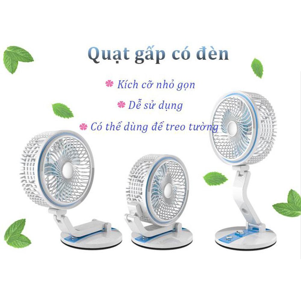 Quạt tích gấp điện có đèn, Quạt tích điện gấp gọn có đèn FOLDING FAN LR-2018 -Bảo hành uy tín - LỖI 1 ĐỔI 1