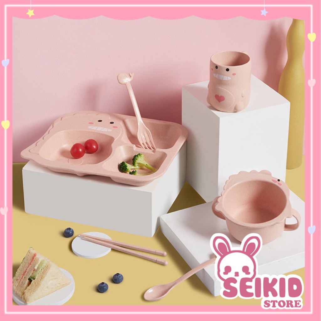 Bộ Khay Ăn Dặm Cho Bé Hình Khủng Long 6 Chi Tiết (có tách rời) Seikid Store
