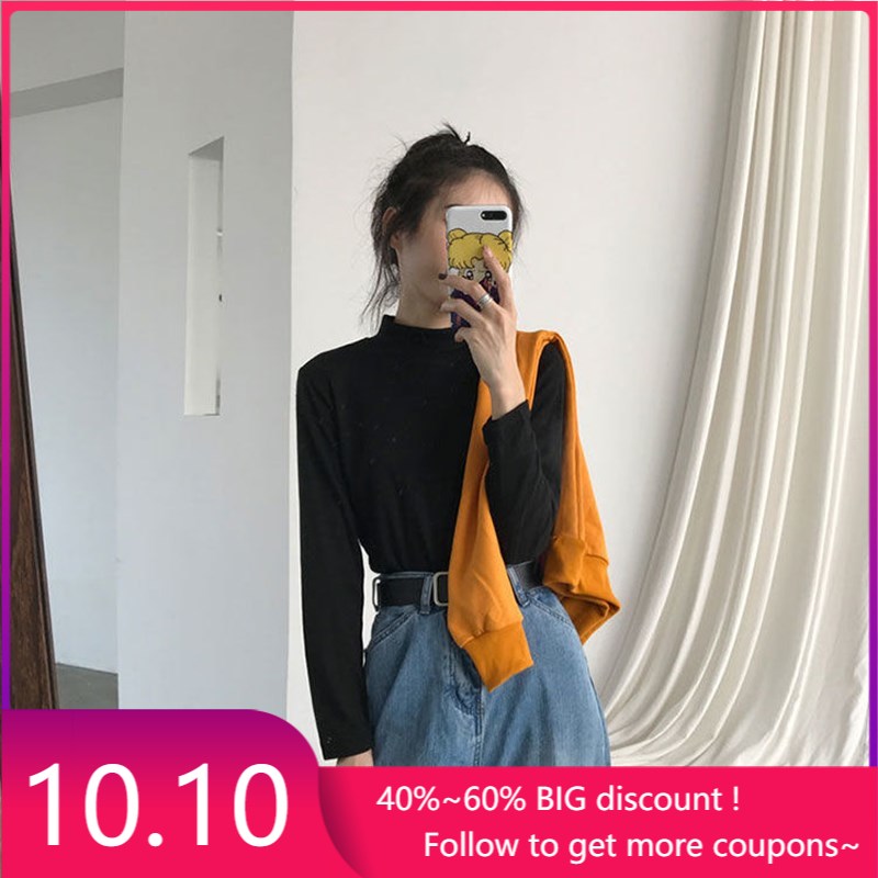 Áo Thun Ôm Tay Dài Cổ Lọ Màu Trơn Thời Trang Đơn Giản Dành Cho Nữ