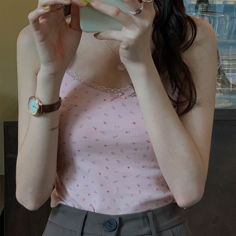 33610 Hoa In Áo vest Nữ crop top