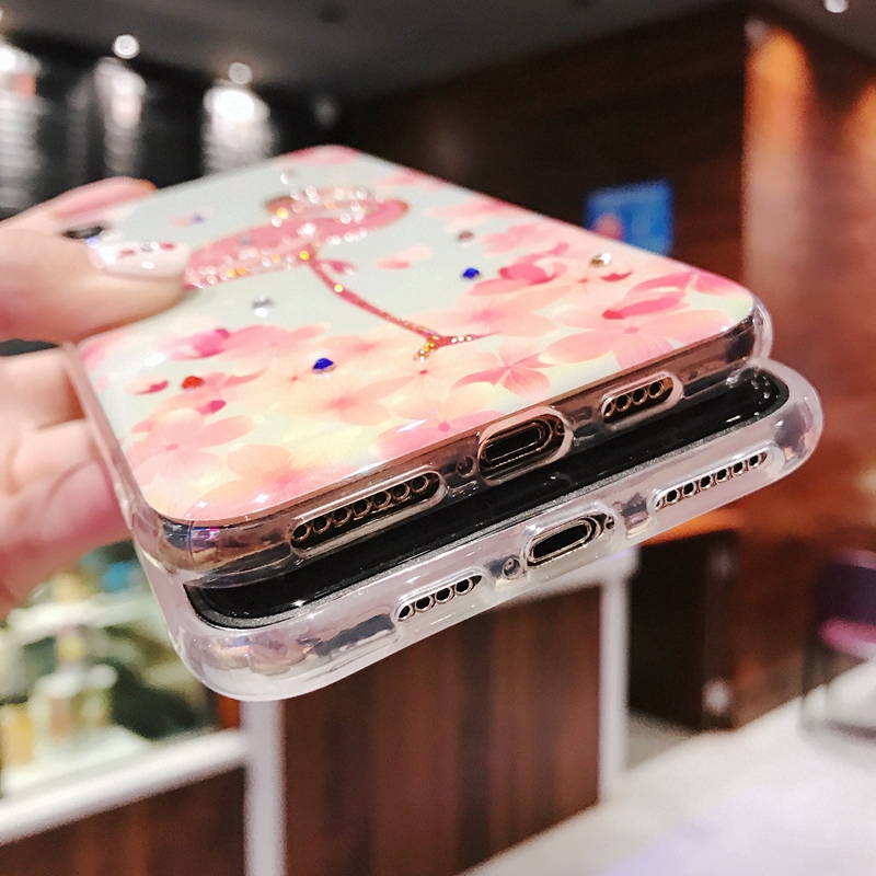 Ốp lưng mềm in hình chim hồng hạc đính đá lấp lánh cho IPhone X XS Max XR IPhone 8 7 6 6S Plus 11 Pro Max SE 2020