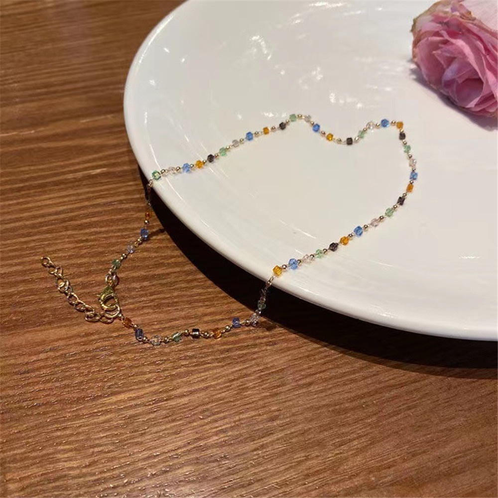Vòng Cổ Choker Đính Hạt Pha Lê Màu Thiết Kế Đơn Giản Thời Trang Mùa Hè Mới Cho Nữ