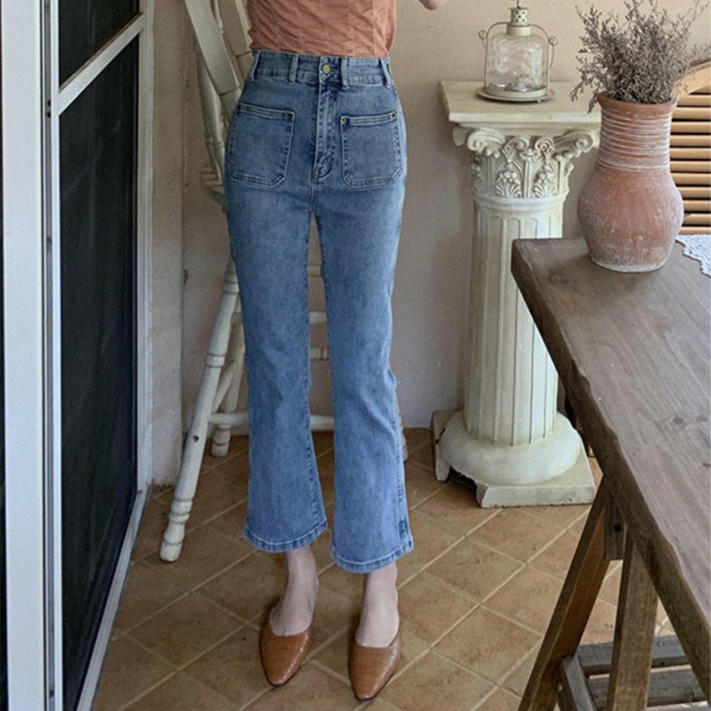 Quần jeans lưng cao phong cách retro Hong Kong cho nữ