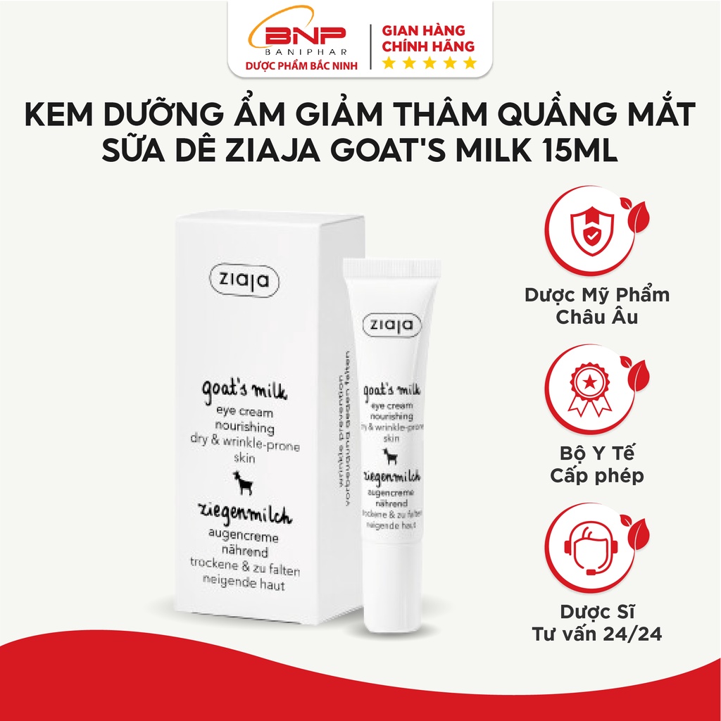 Kem dưỡng ẩm giảm thâm quầng mắt, đều màu da sữa dê Ziaja Goat's Milk Eye Cream Nourishing Dry & Wrinkle-Prone Skin 15ml