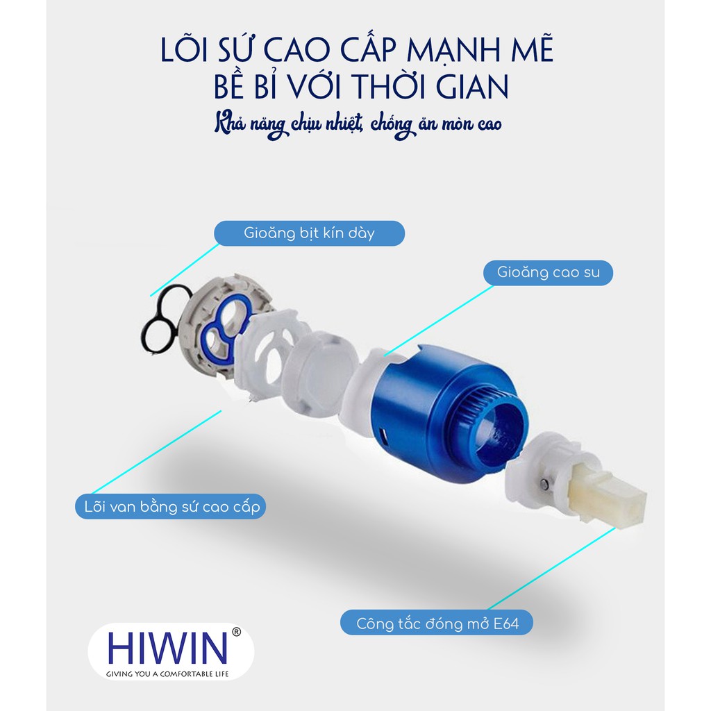 Vòi lavabo rửa mặt nóng lạnh thân cao bằng đồng mạ crom mặt gương Hiwin KF-765