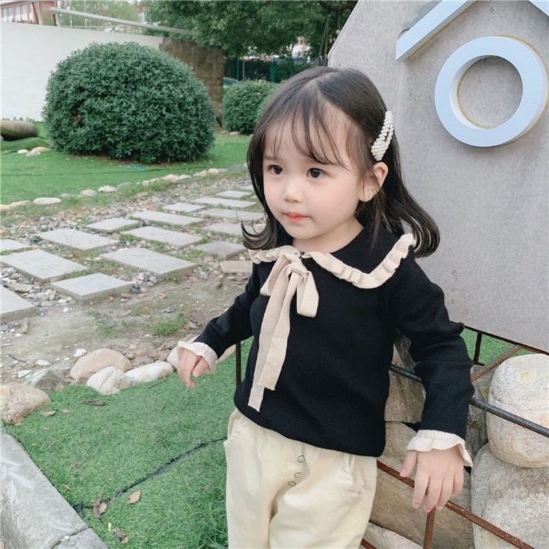 Áo Thun Tay Dài Cổ Búp Bê Thời Trang Thu Đông Hàng Mới Dành Cho Bé Gái