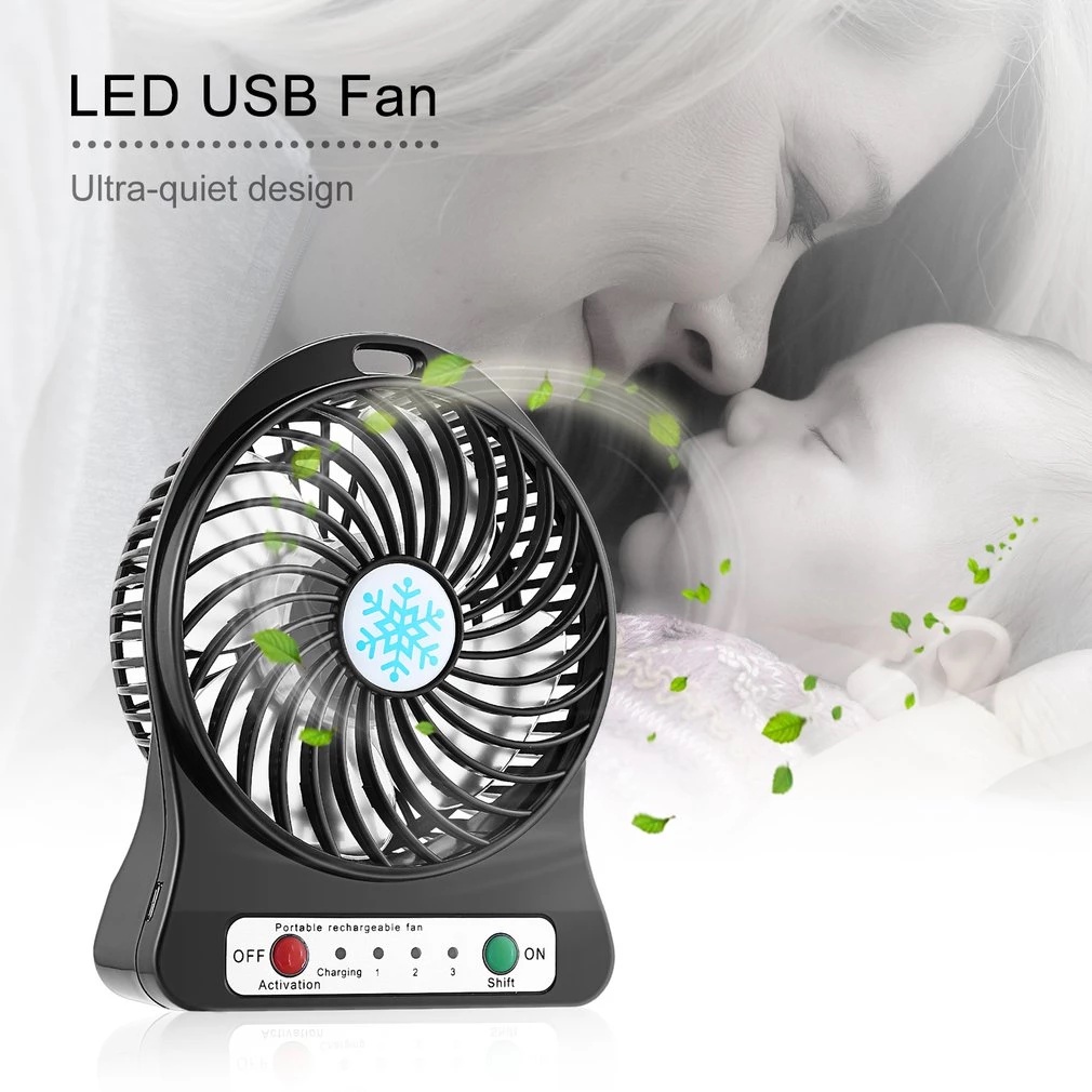 Quạt Làm Mát Mini Để Bàn 3 Tốc Độ Có Đèn Led Có Thể Sạc Lại Bằng Cổng usb