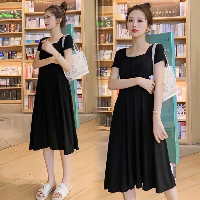 🤰đầm thun co giãn mùa hè cho bà bầu-hàng quảng châu(sẵn hàng giao ngay)