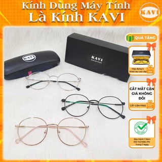 Kính 0 Độ Tròn Chống Ánh Sáng Xanh KAVI138, Gọng Kính Kim Loại Sáng Bóng, Thay Mắt Cận Giá Không Đổi