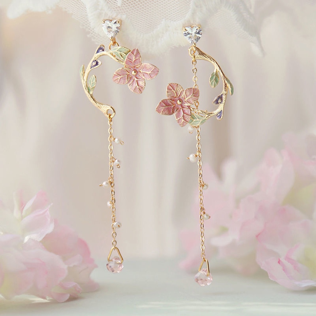 Bông tai tua rua hình học nhiều màu sắc nhỏ gọn phong cách cổ điển