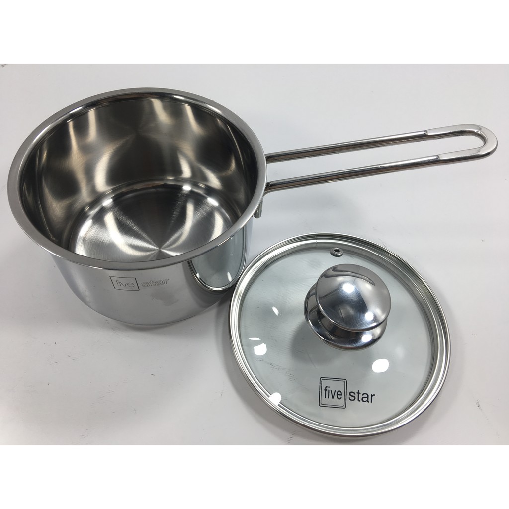 Nồi nấu bột, nấu cháo inox 3 đáy FIVE STAR 14cm - Hàng loại 1 dày dặn, sáng bóng, siêu bền