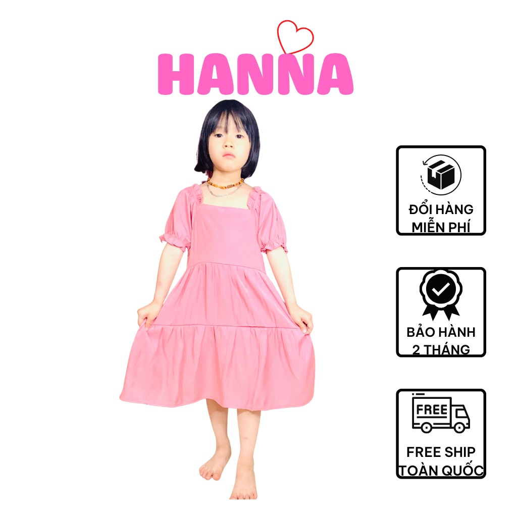 Váy bé gái mùa hè Hanna kids chất cotton, Váy tay bồng cho bé gái từ 10 đến 25kg