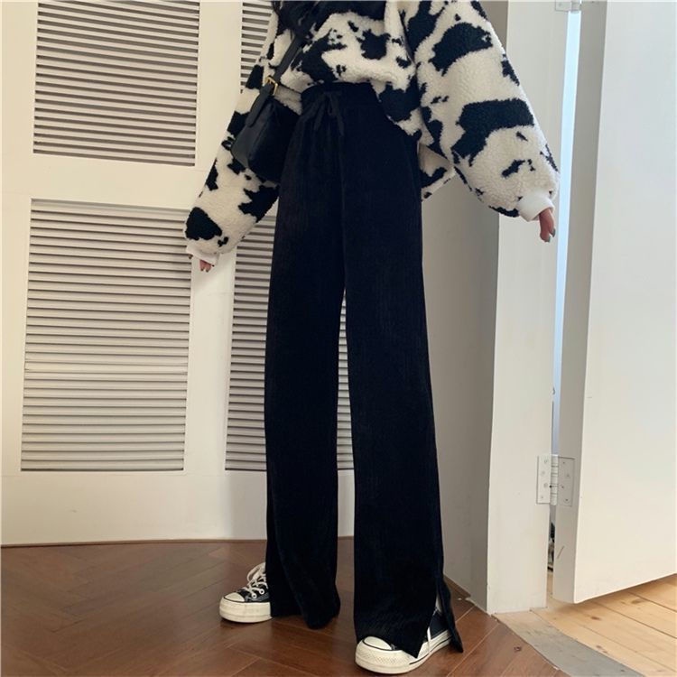 Quần Dài Lưng Cao Ống Rộng Xẻ Tà Phong Cách Mùa Thu Mới Cho Nữ