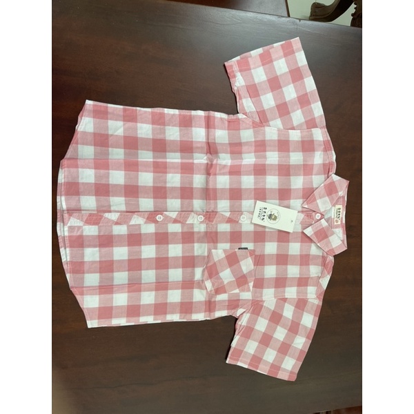 Áo sơ mi ngắn tay bé trai 11-30kg caro trắng hồng