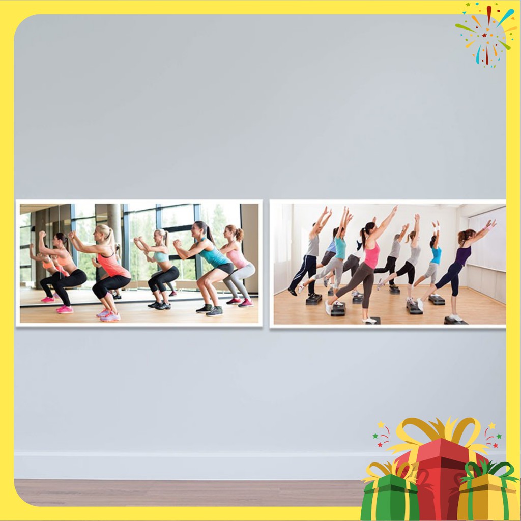 Bộ 2 tranh treo phòng tập aerobic | Tranh thể dục nhịp điệu T3826