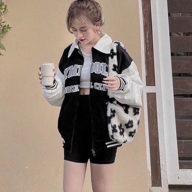 Áo Khoác Nữ, Áo Bomber Phối Cổ Trắng Dày Đẹp/ Free Size phong cách Hàn Quốc siêu hot