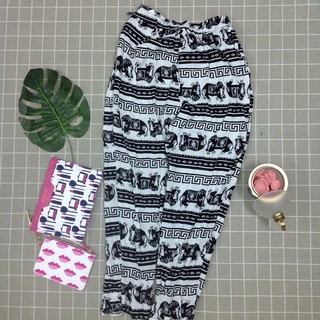 Quần dài lanh thổ cẩm mặc nhà mùa hè đen trắng