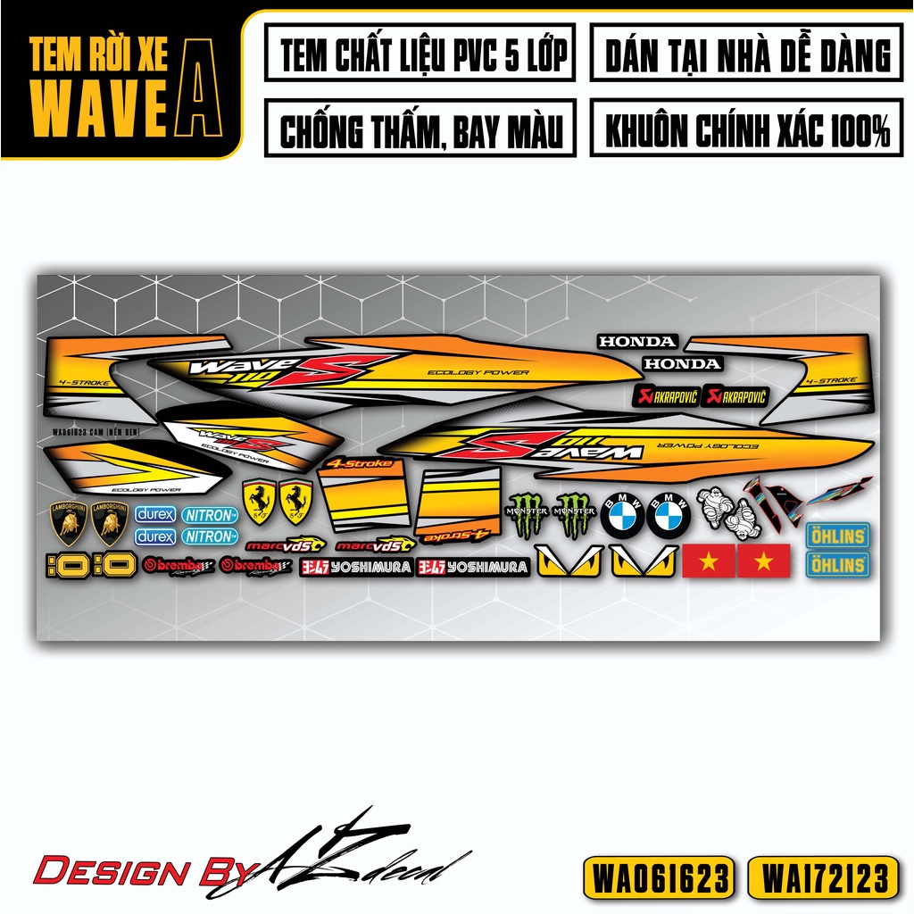 Tem Chế Xe Wave Alpha 110 100 Mẫu Chữ S Cách Điệu | WA23 | Decal Rời Dán Xe Máy Wave A Chống Bay Màu, Chống Thấm Nước