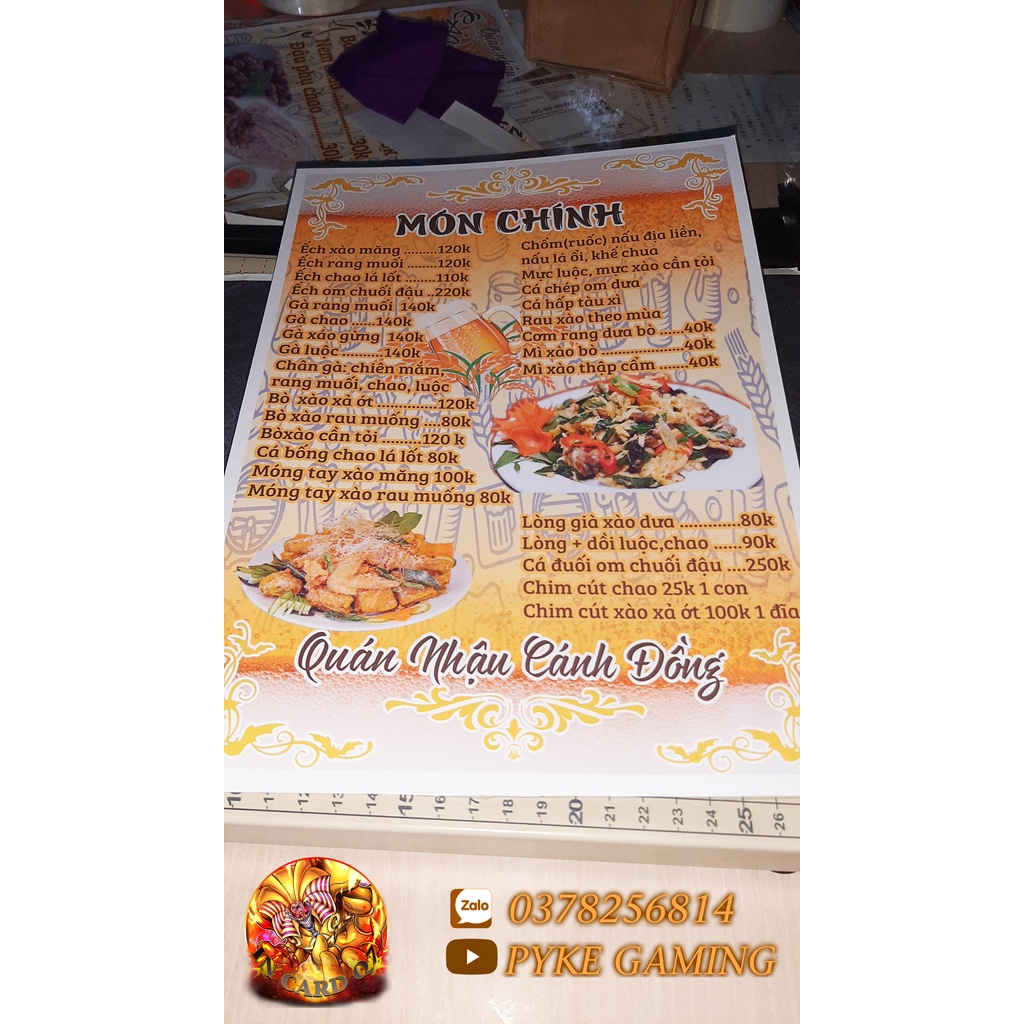 Làm Menu Giá rẻ Theo Yêu Cầu Miễn Phí Thiết Kế