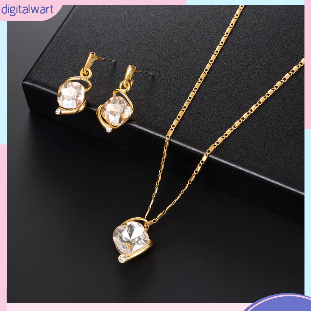 Bộ Dây Chuyền + Bông Tai Mặt Vuông Đính Đá Thời Trang Cho Nữ