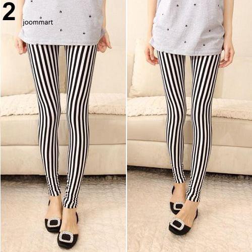 Quần Legging Kẻ Sọc Trắng Đen Thời Trang Cho Nữ