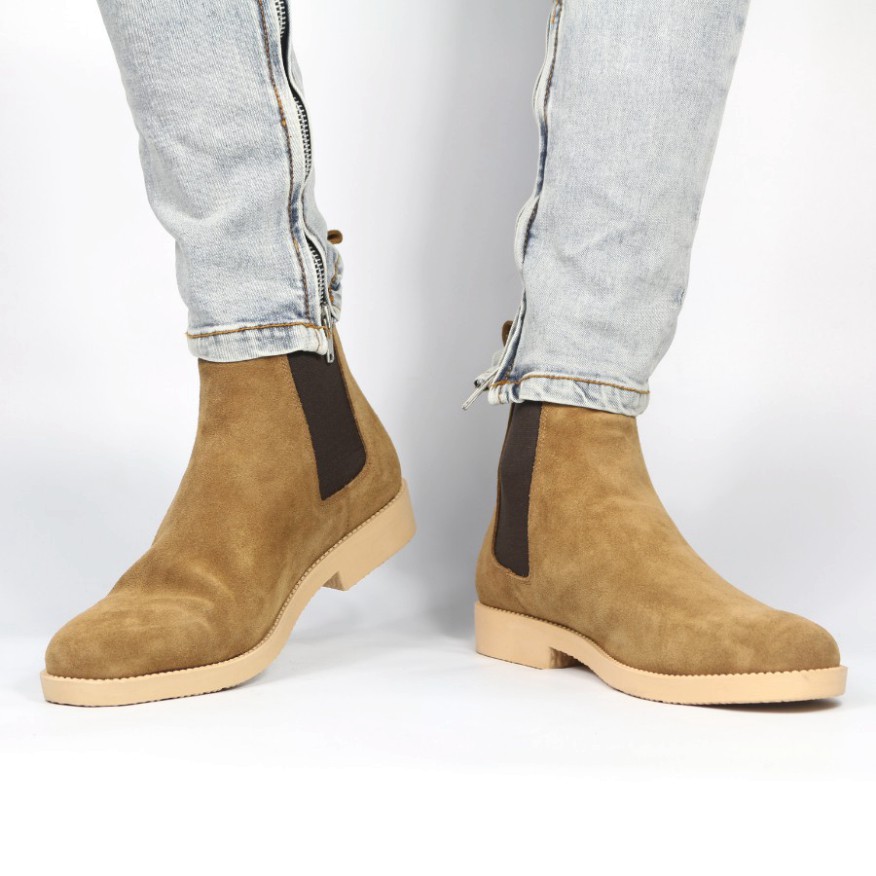 Giày thời trang nam Chelsea Boots da lộn màu nâu phong cách | BigBuy360 - bigbuy360.vn