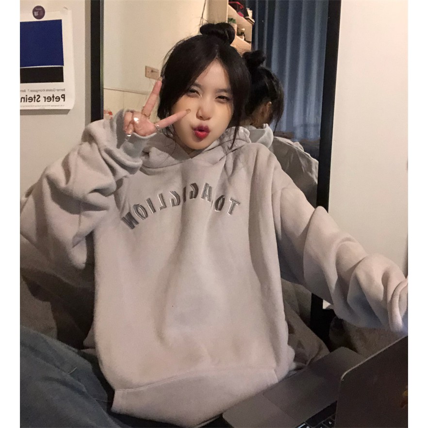 áo hoodie nữ form rộng ulzzang hàn quốc, Áo hoodie nỉ nữ mùa đông oversize in chữ nổi thời trang unisex đi chơi đi học | BigBuy360 - bigbuy360.vn