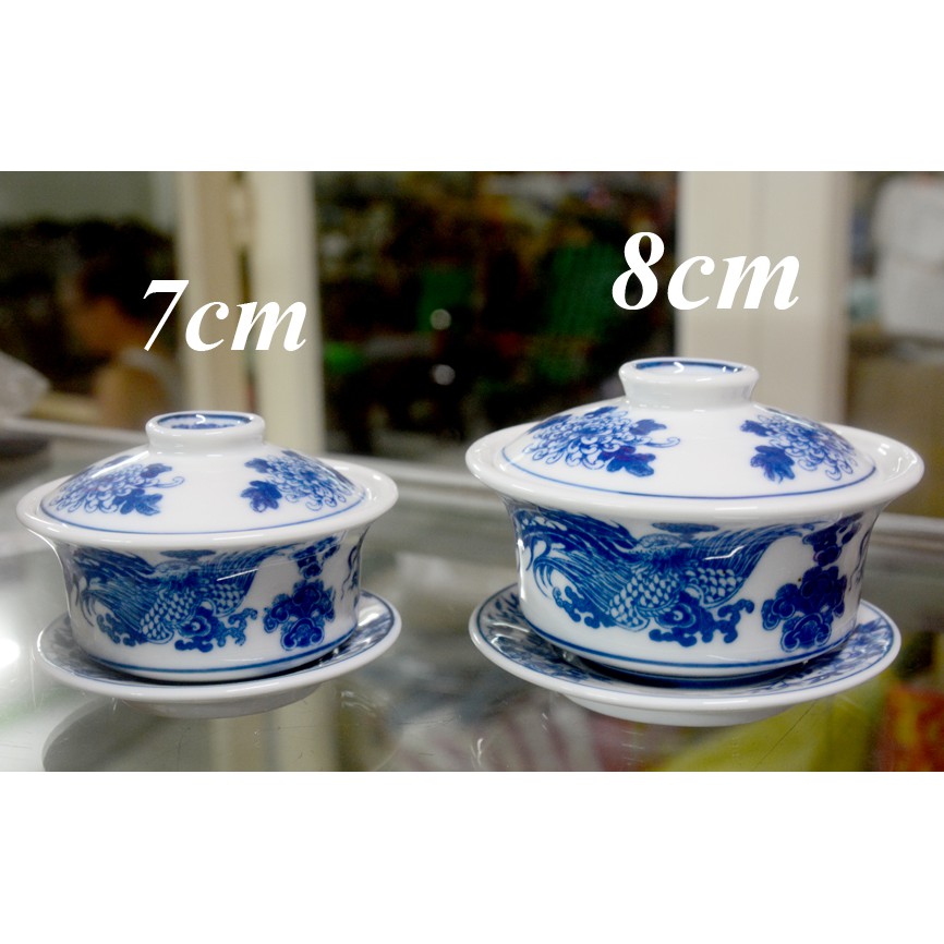 Bát sứ rồng phượng xanh-Dùng đựng cơm cúng,đựng trà cao 8cm