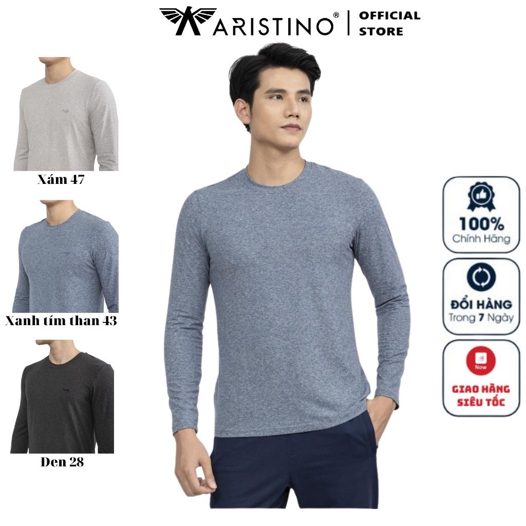 Áo Thun Thu Đông Dài Tay Nam Aristino ALT008W2 Trơn Màu Chất Poly Cation Cao Cấp dáng Regular Fit Suông Vừa Cổ Tròn