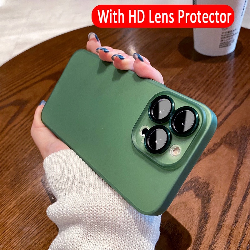 Ốp Điện Thoại Mềm Nhám Siêu Mỏng Chống Sốc Có Miếng Bảo Vệ Ống Kính Cho iPhone 11 12 13 Pro Max