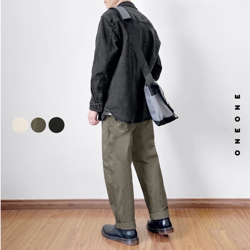 Quần khaki cotton dáng rộng 3 mầu