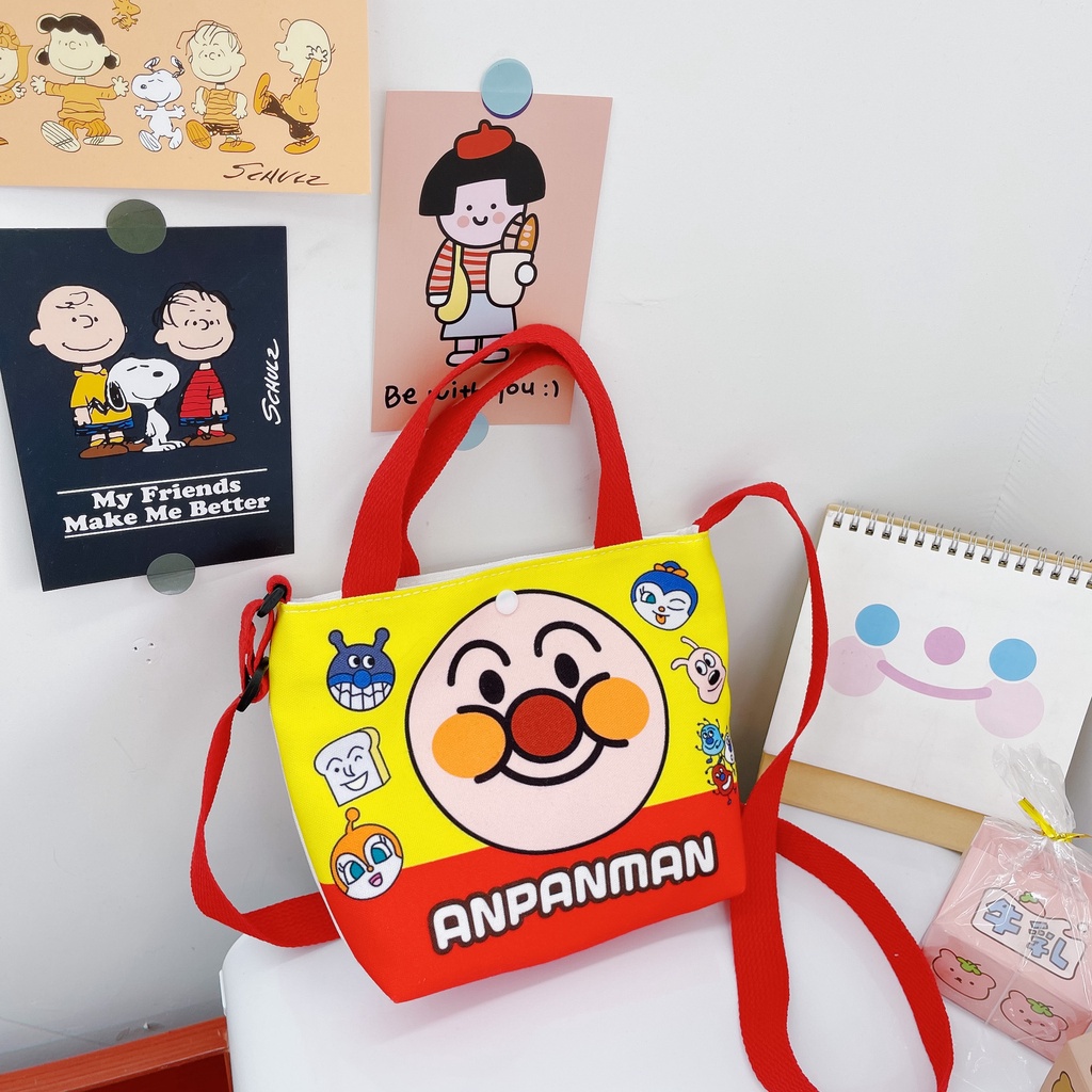 Túi đeo chéo vải canvas cho bé gái từ 3 đến 10 tuổi họa tiết hoạt hình có khuy bấm tránh thất lạc đsồ dùng cho bé