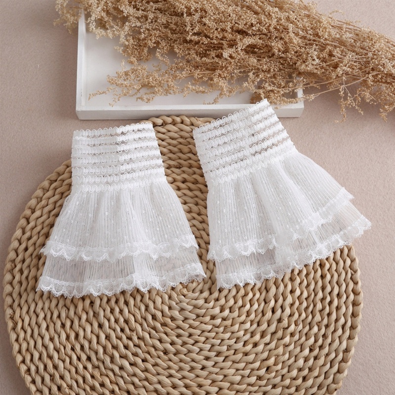 Ống Tay Áo Giả Xếp Li Màu Trắng Đen Xinh Xắn Dành Cho Nữ