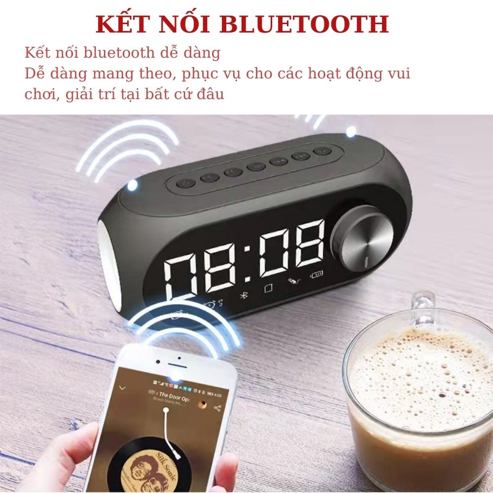 Loa Bluetooth Có Đồng Hồ Báo Thức - Màn Hình Tráng Gương Hiển Thị Đèn Led Nghe Đài ,Fm, Radio,Báo Thức - L00CLO0