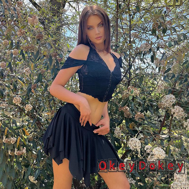 Bộ Áo Hở Vai + Chân Váy Mini y2k Thời Trang Quyến Rũ Cho Nữ