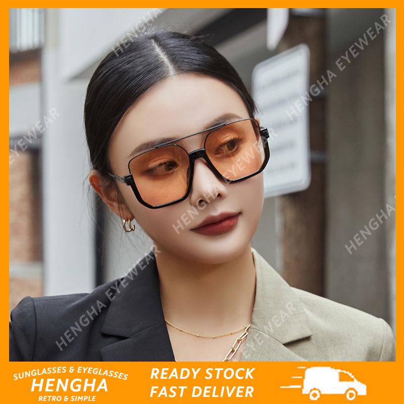 Kính Mát Gọng Kim Loại Tròng Trong Suốt Chống Tia UV Thời Trang
