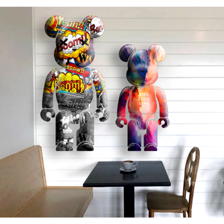 Gấu dán tường B.rick B.ear trang trí quán trà sữa cửa hàng phòng trọ