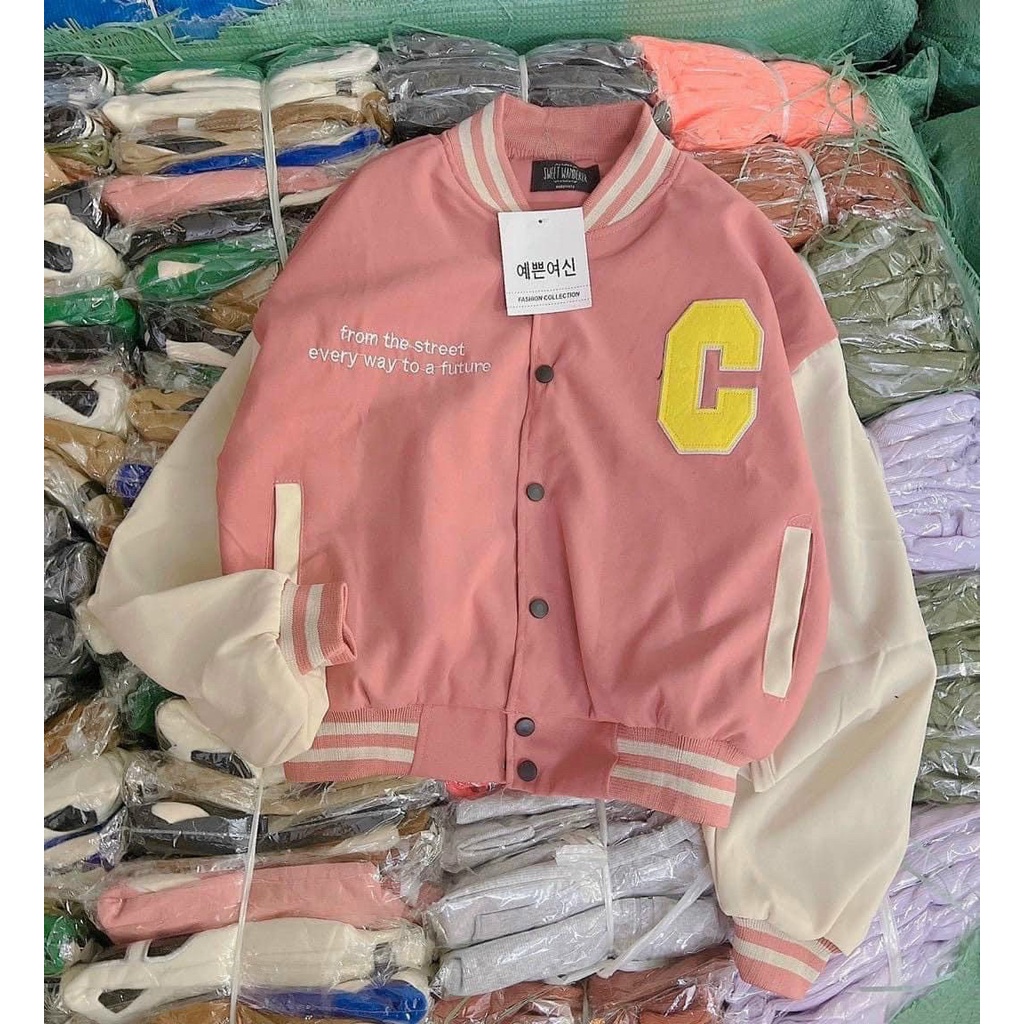 Áo khoác bomber da lộn from crop thời trang Thêu C cùng gam màu siu đẹp
