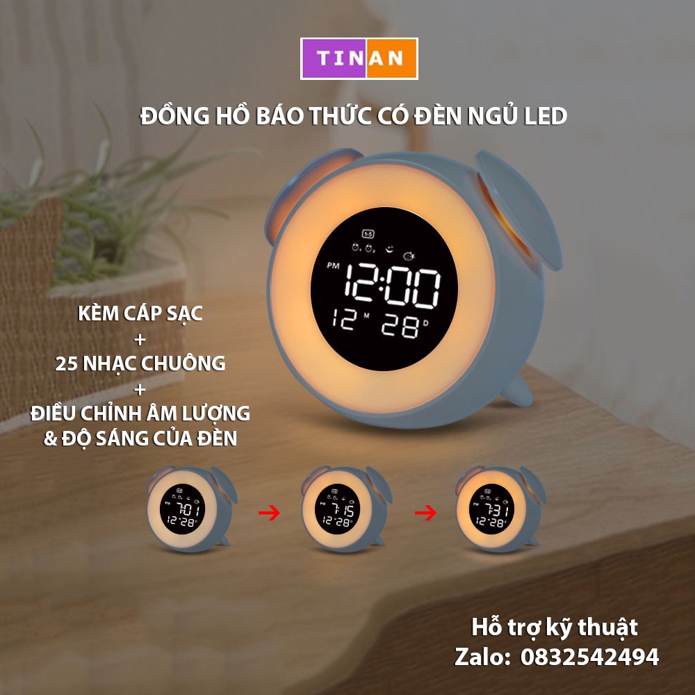 Đồng Hồ Báo Thức Có Đèn Ngủ LED Tròn XM908, Điều Khiển Chạm Cảm Ứng