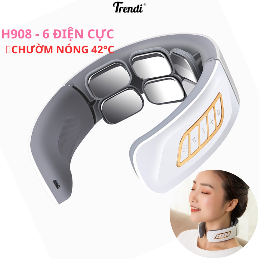 Máy Massage Cổ Cao Cấp Mát xa Cổ 6 ĐIỆN CỰC CHƯỜM NÓNG 42°C - 6 Chế Độ - 9 Cường Độ H908