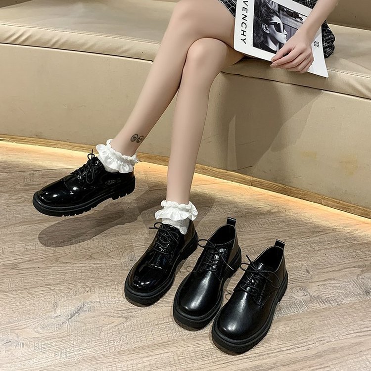 Giày Da Đế Thấp Mũi Tròn Xinh Xắn Thời Trang Cho Nữ