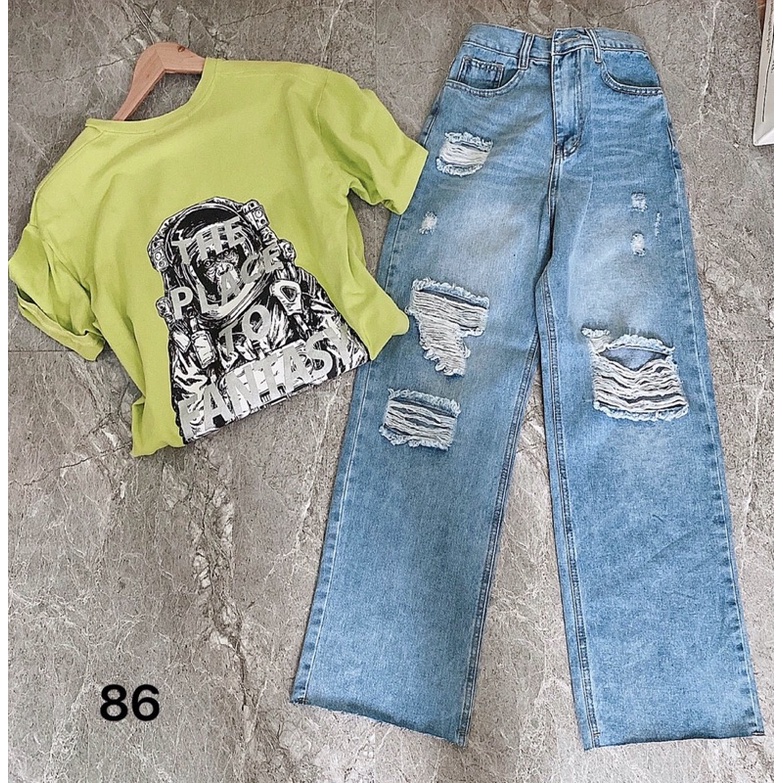 Quần Baggy Jean Nữ Lưng Cao Rách Kiểu Phong Cách Hàng VNXK Đủ Size S.M.L