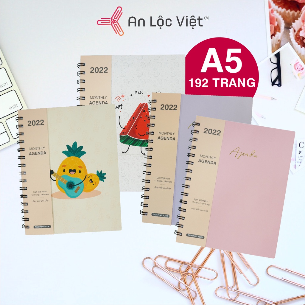 Sổ lò xo Agenda Weekly A5 Trắng mịn có lịch ngày tháng